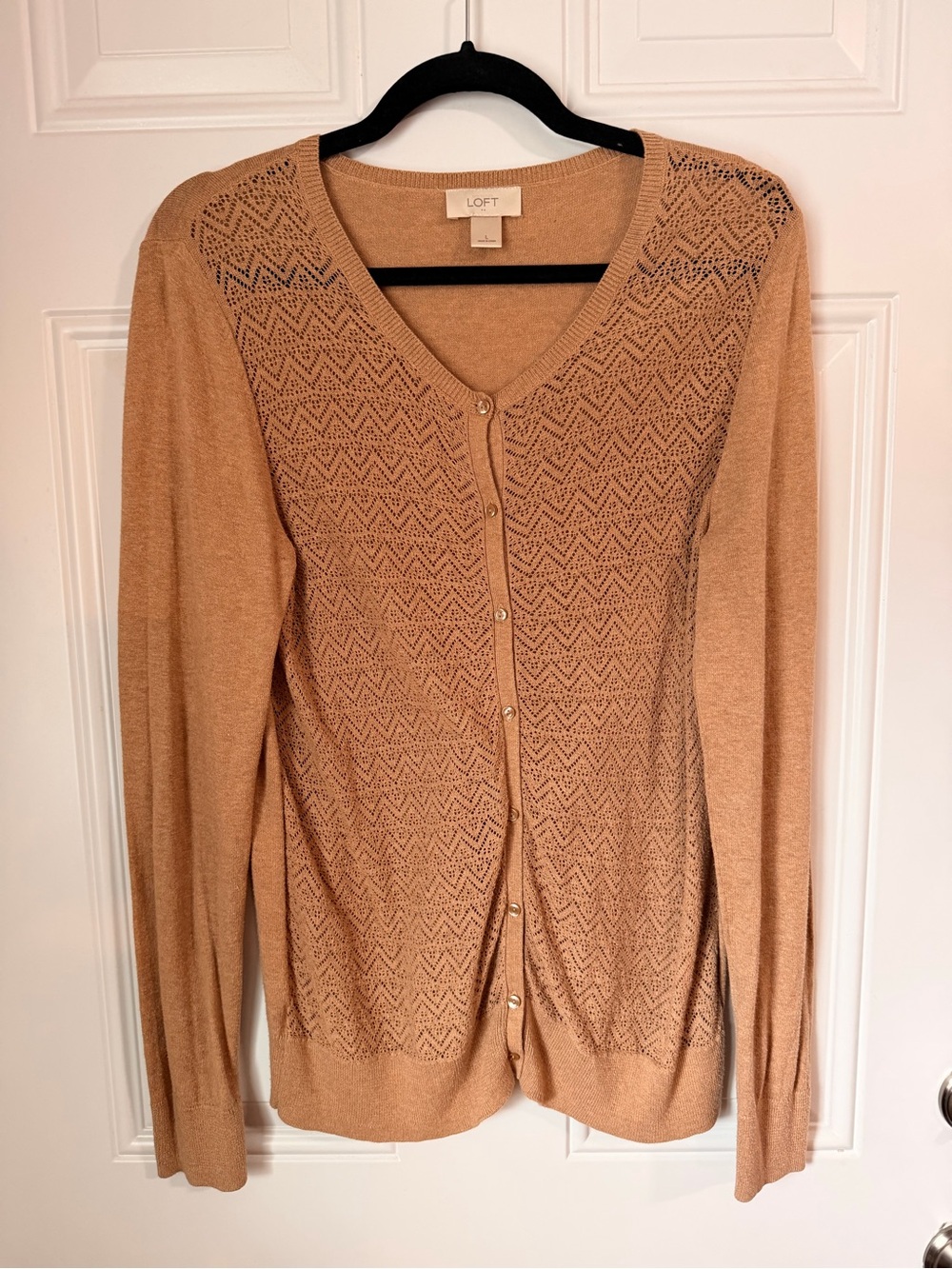LOFT Women's Tan Pointelle V-Neck Cardigan